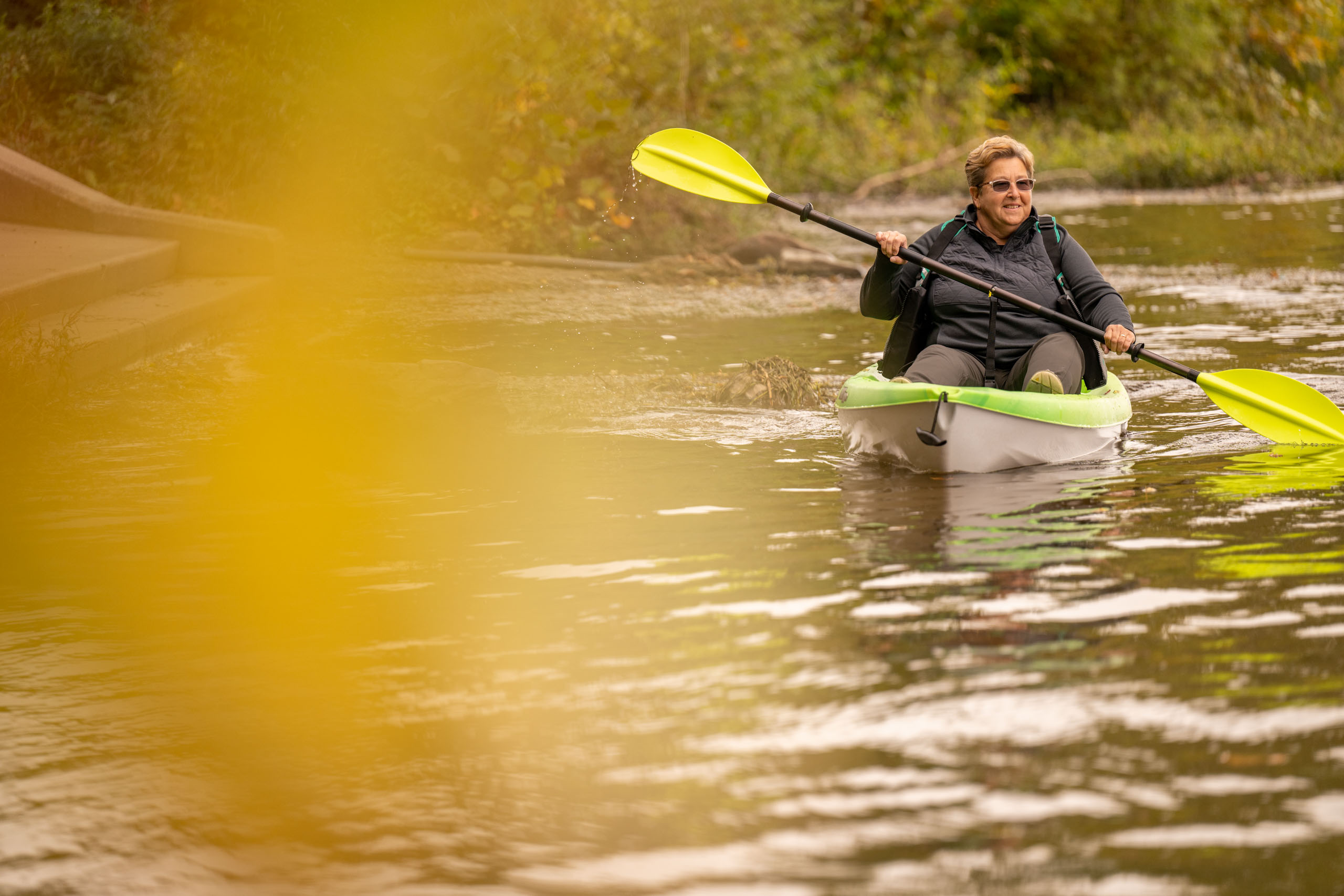 A Woodcrest Villa resident kayaking on the Susquehanna River in Columbia, PA