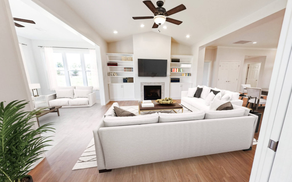 Villa living room for seniors downsizing to a smaller home