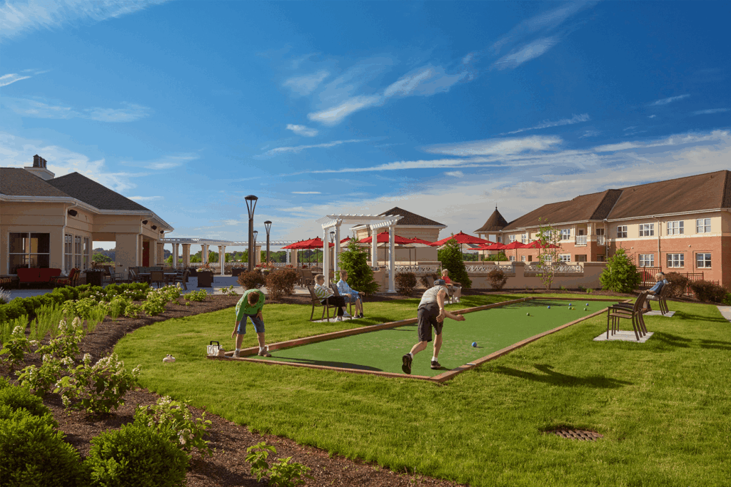 Senior living campus in Lancaster PA with residents playing bocce ball