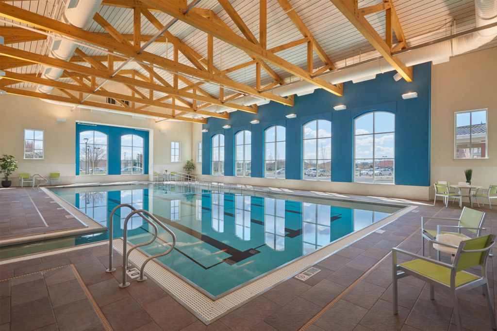 An indoor pool in a retirement community