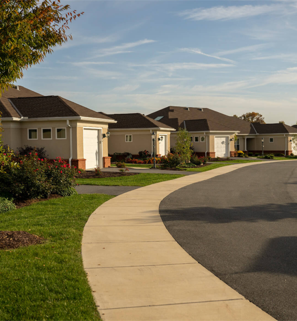 Villas in a neighborhood at a senior living campus near Ephrata, PA